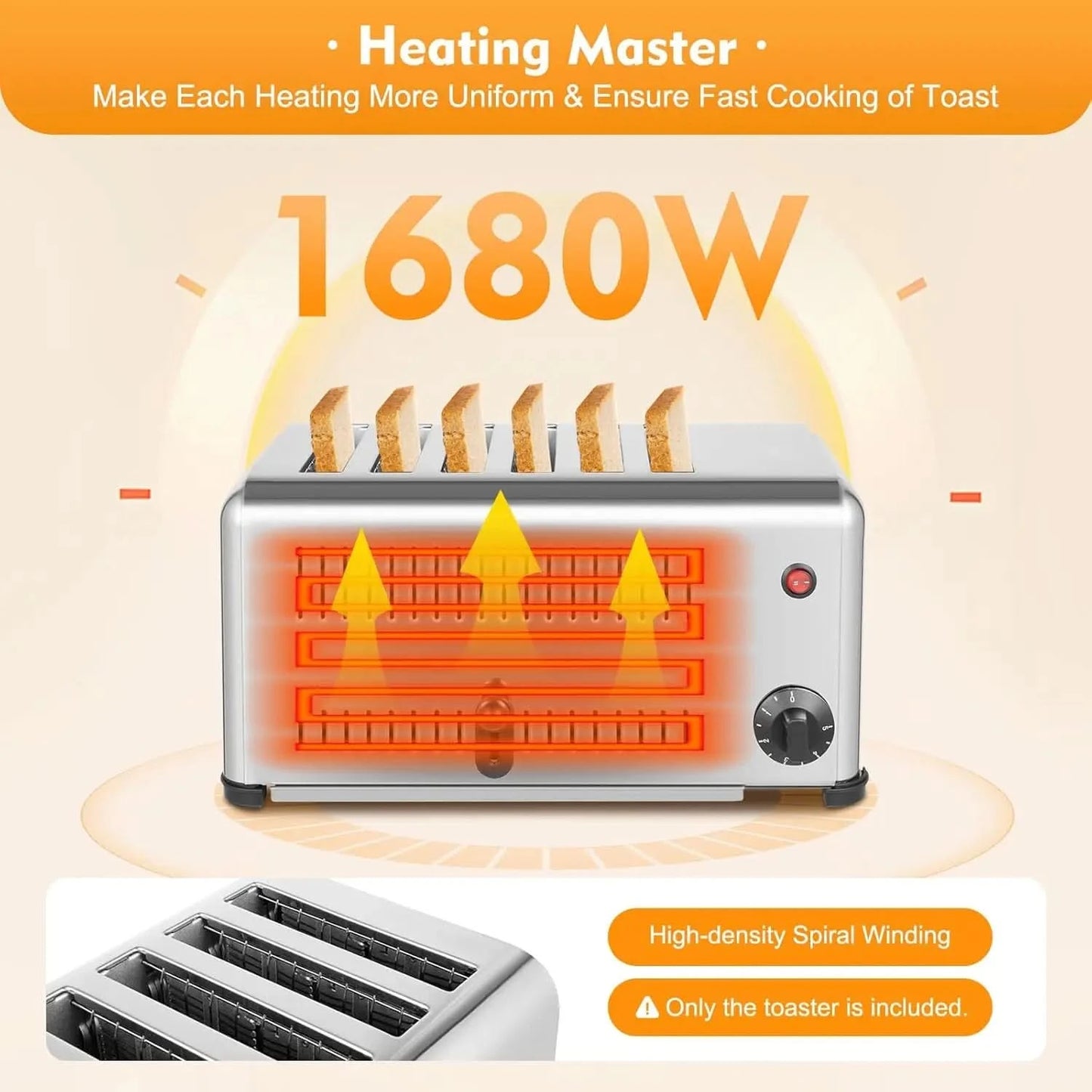 Commercial Toaster, Stainless Steel 6 Slice Toaster Machine 1680w Electric Toaster 6 Bread Slots for Restaurant Hotel Home Kitch - M & M Global