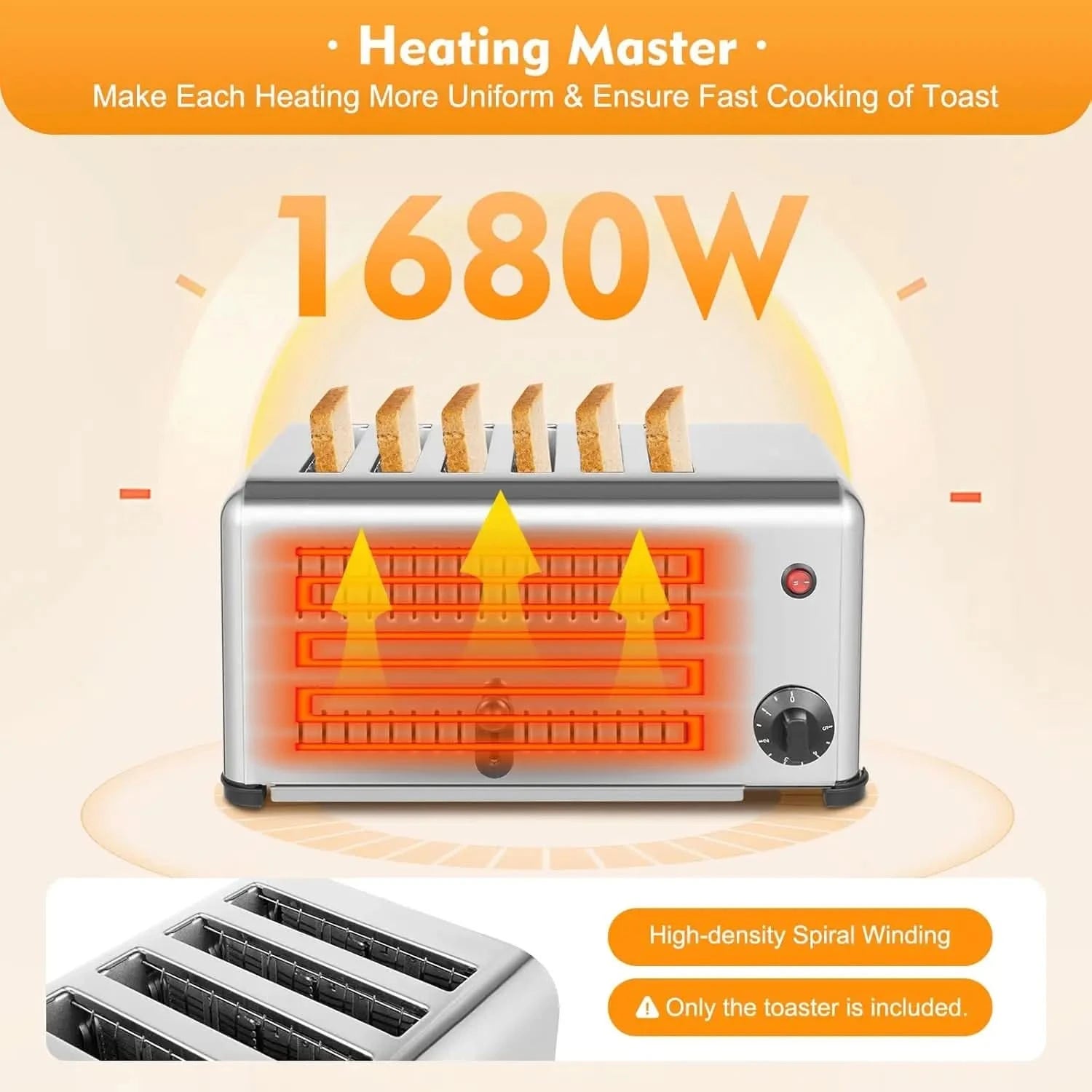 Commercial Toaster, Stainless Steel 6 Slice Toaster Machine 1680w Electric Toaster 6 Bread Slots for Restaurant Hotel Home Kitch - M & M Global