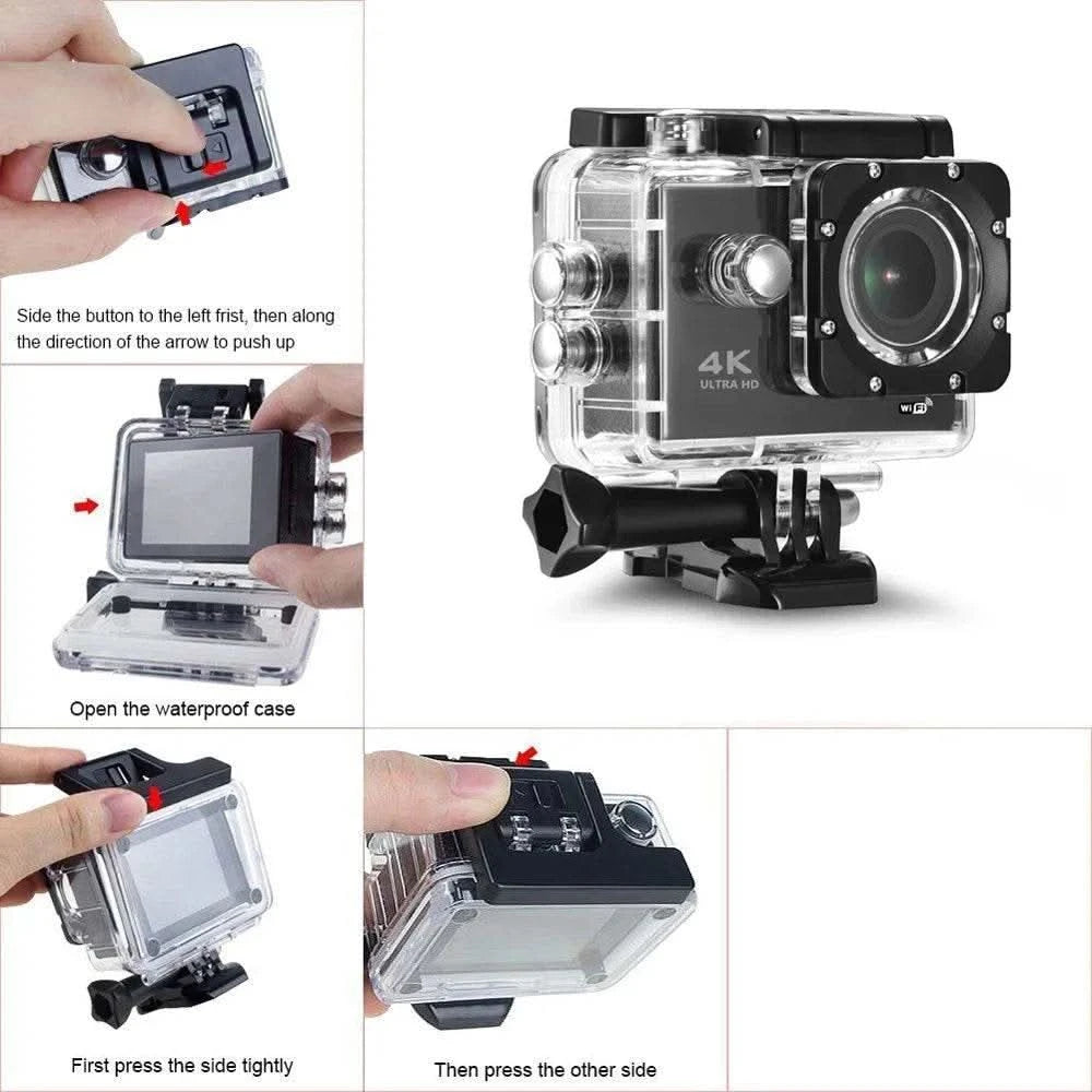 Action Camera 4K WiFi 2.0-inch Screen Waterproof 170D Underwater sports video cameras for motorcycle helmet Outdoor Sport Cam - M & M Global