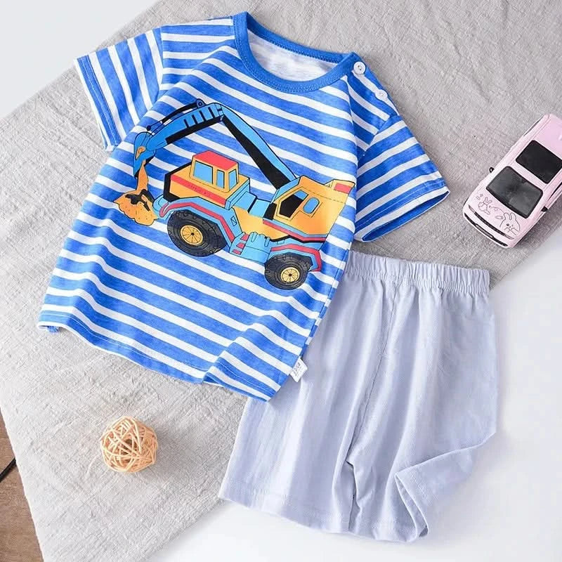 Short Sleeve Tshirt+Shorts New Style Round Neck Cute Print Tees 2 Piece Wear For Boys And Girls 2025 Summer Hot Selling Sets - M & M Global
