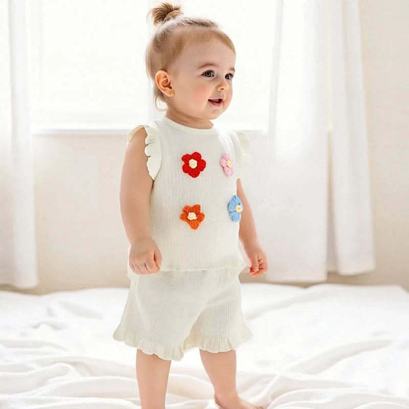 Girls Sleeveless Floral Tank Top and Shorts Set Summer 2-Piece Outfit with Crew Neck Cute Toddler Girls Clothing - M & M Global