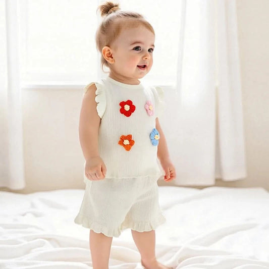 Girls Sleeveless Floral Tank Top and Shorts Set Summer 2-Piece Outfit with Crew Neck Cute Toddler Girls Clothing - M & M Global