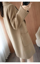 Plus Size Women's Long Sleeve Woolen Coat Pure Color Slim Fit Midi Length Spring New Style Compact Size Versatile Quality Pol...