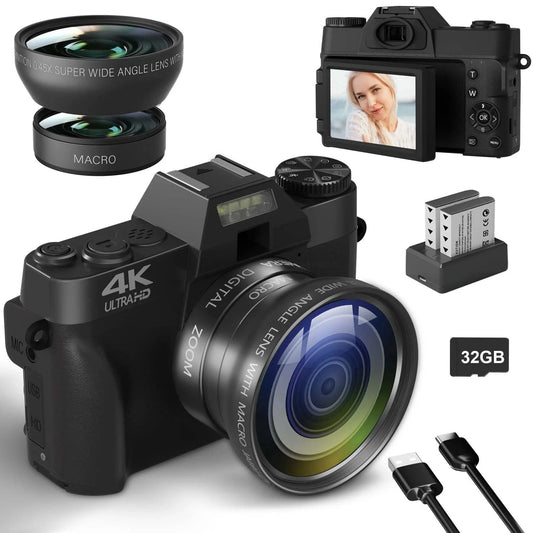 Compact Digital Photography Camera 4K WIFI Webcam Retro Vlog Recorder YouTube 64MP Camcorder 3 Inch Flip Screen Wide Angle Lens - M & M Global