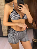 New Striped Polka Dot Halter Shorts Bikini Female Swimsuit Women Swimwear Three-pieces Bikini set Bather Bathing Suit Swim V6384 - M & M Global