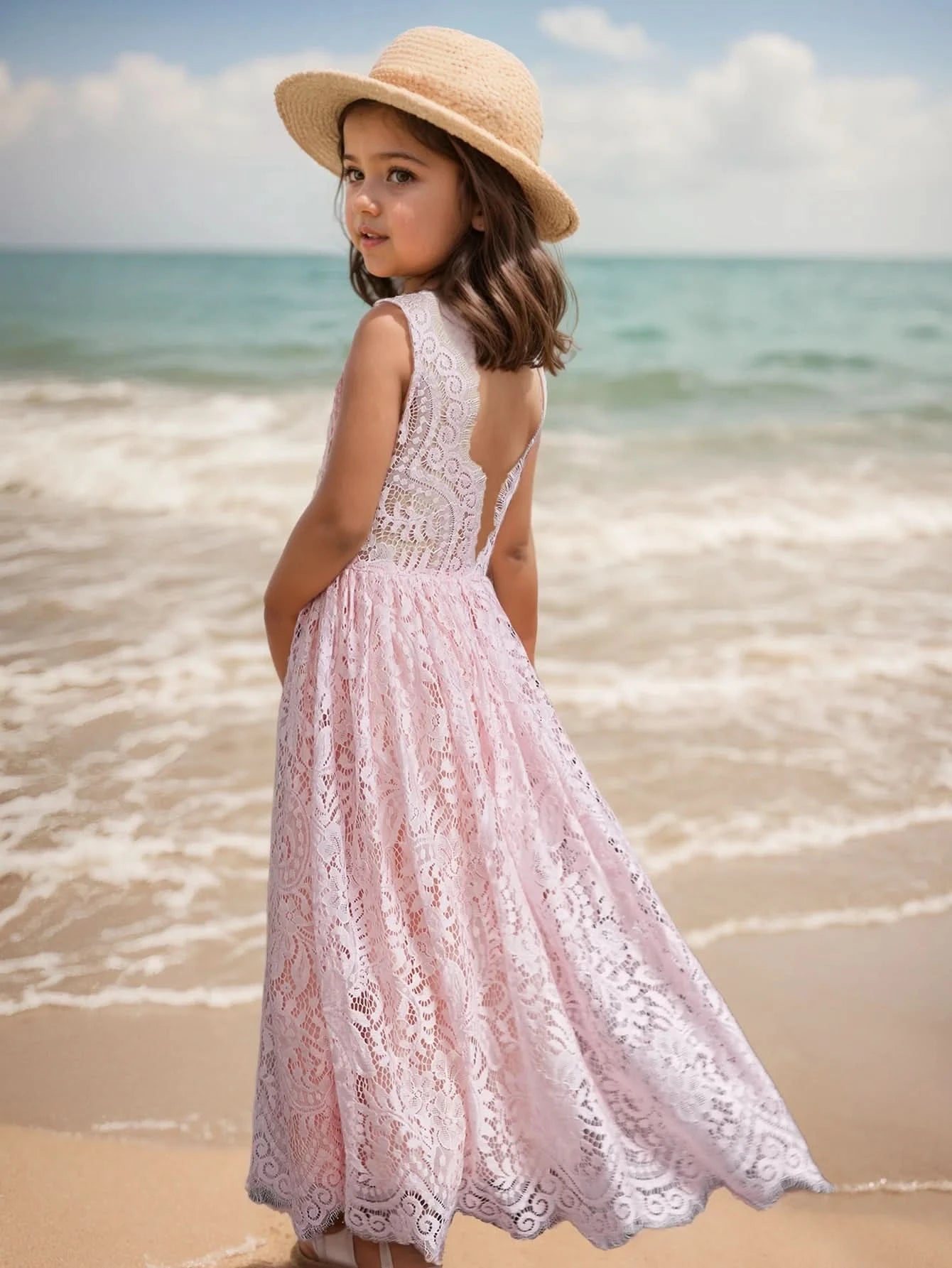 Plus Size Princess Girls Cotton Lace Party Long Dress Baby Kids Flower Girl Wedding Birthday Children Clothing 2 4  6 8 10 12 14 - M & M Global