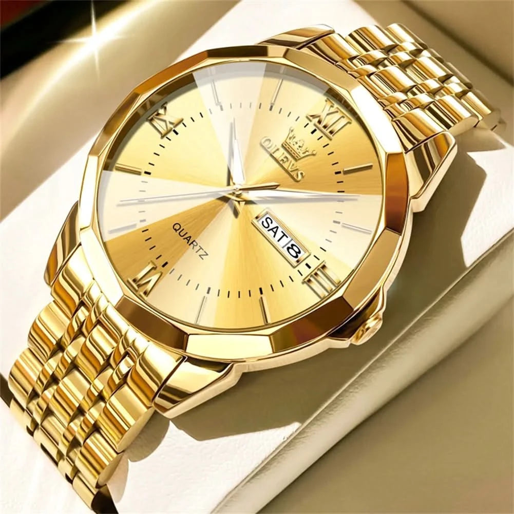 OLEVS Men's Watches Causal Fashion Original Quartz Watch for Man Waterproof Stainless Steel Luminous Date Week Trend Dress Reloj - M & M Global