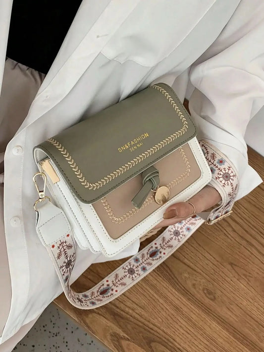 Fashionable Bag for Women, Versatile New Crossbody Bag, Casual, Contrasting Color, Small Square Bag, Wide Shoulder Strap - M & M Global