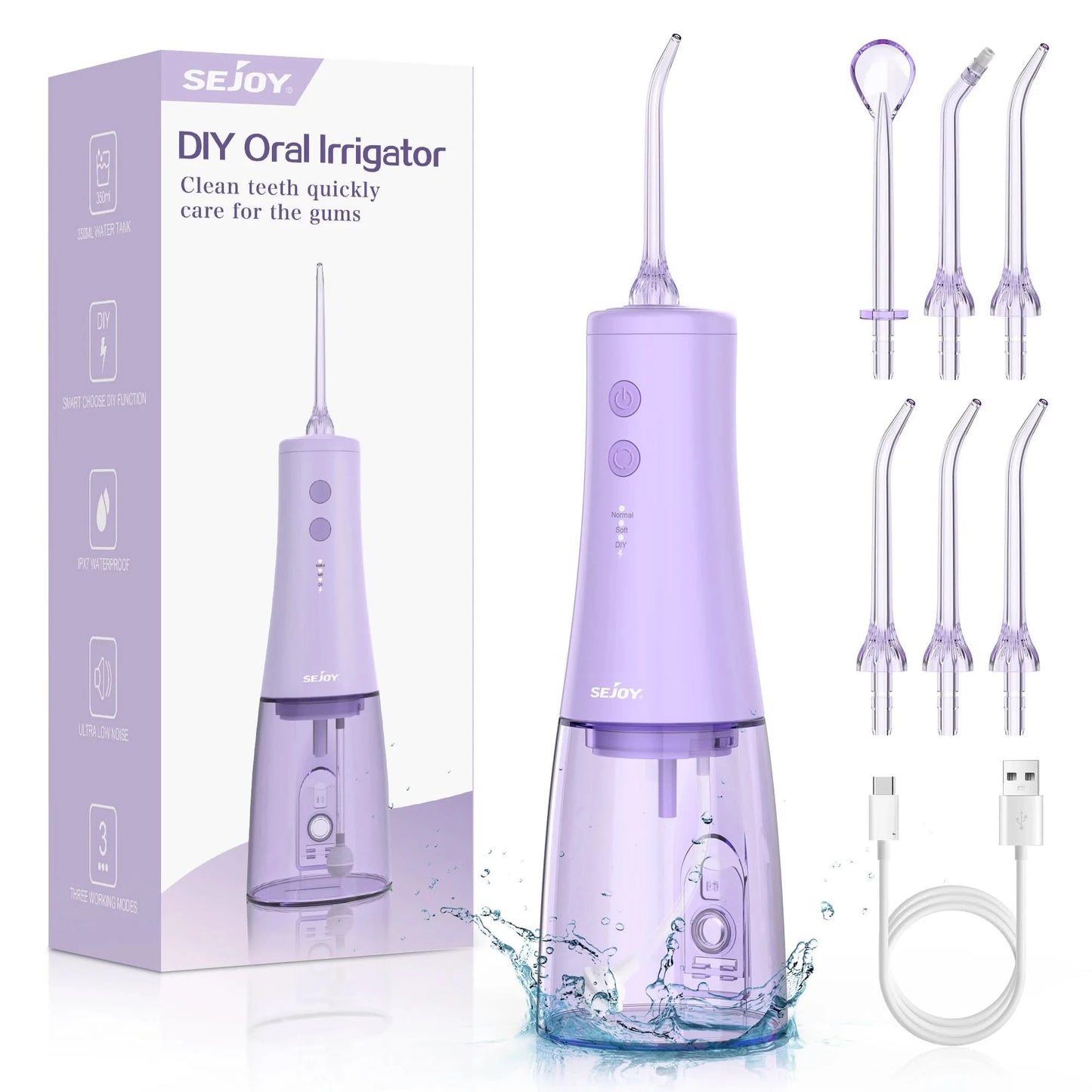 Sejoy CYQ-AOW06 Cordless Electric Water Flossers for Teeth 350ml Water Dental Flosser Portable Oral Irrigator Rechargeable - M & M Global