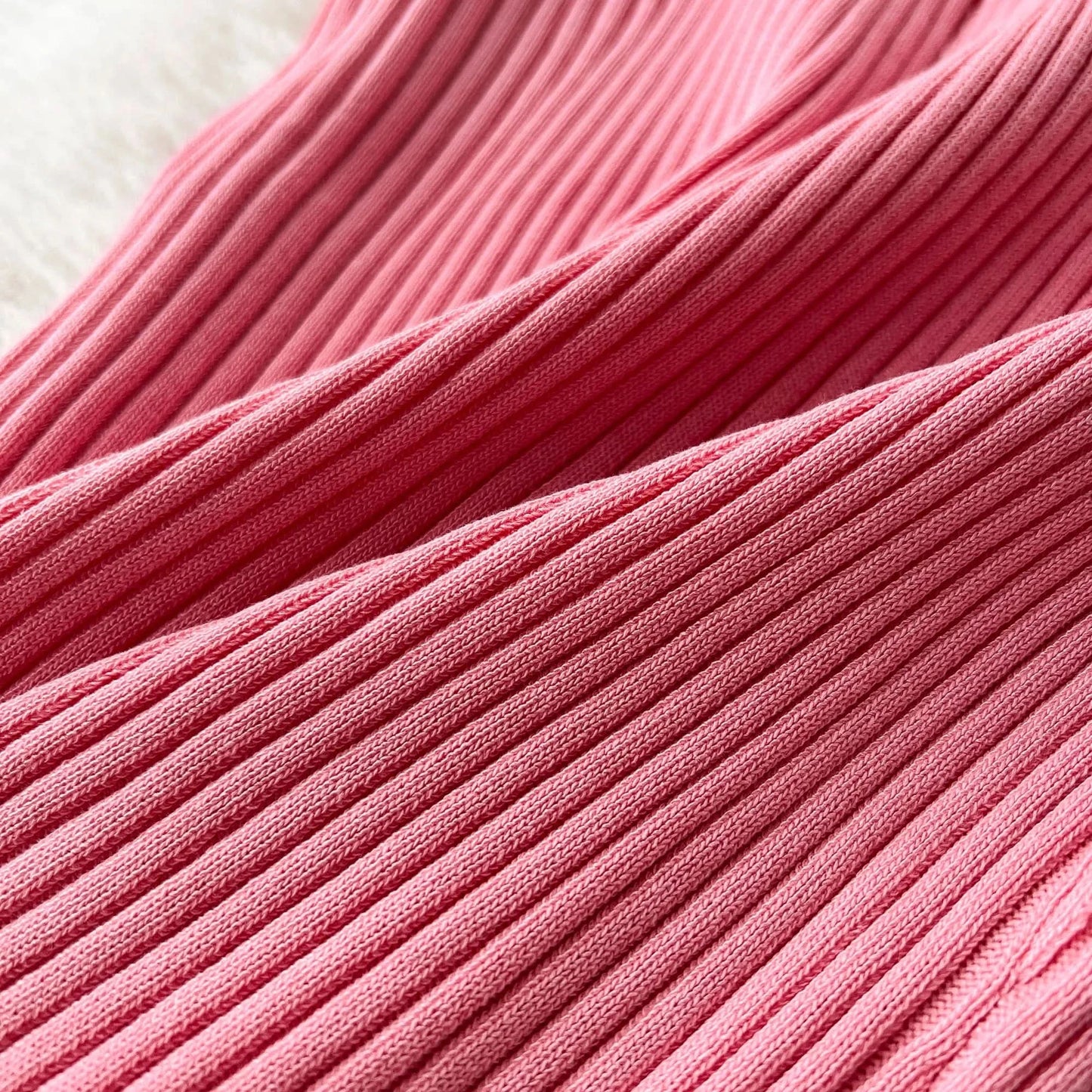 Summer Elastic Women Solid Knit Dress Summer Rose Red Retro Loose Sundress Sets 2024 bodycon Streetwear Sheer Beach Long Dress - M & M Global
