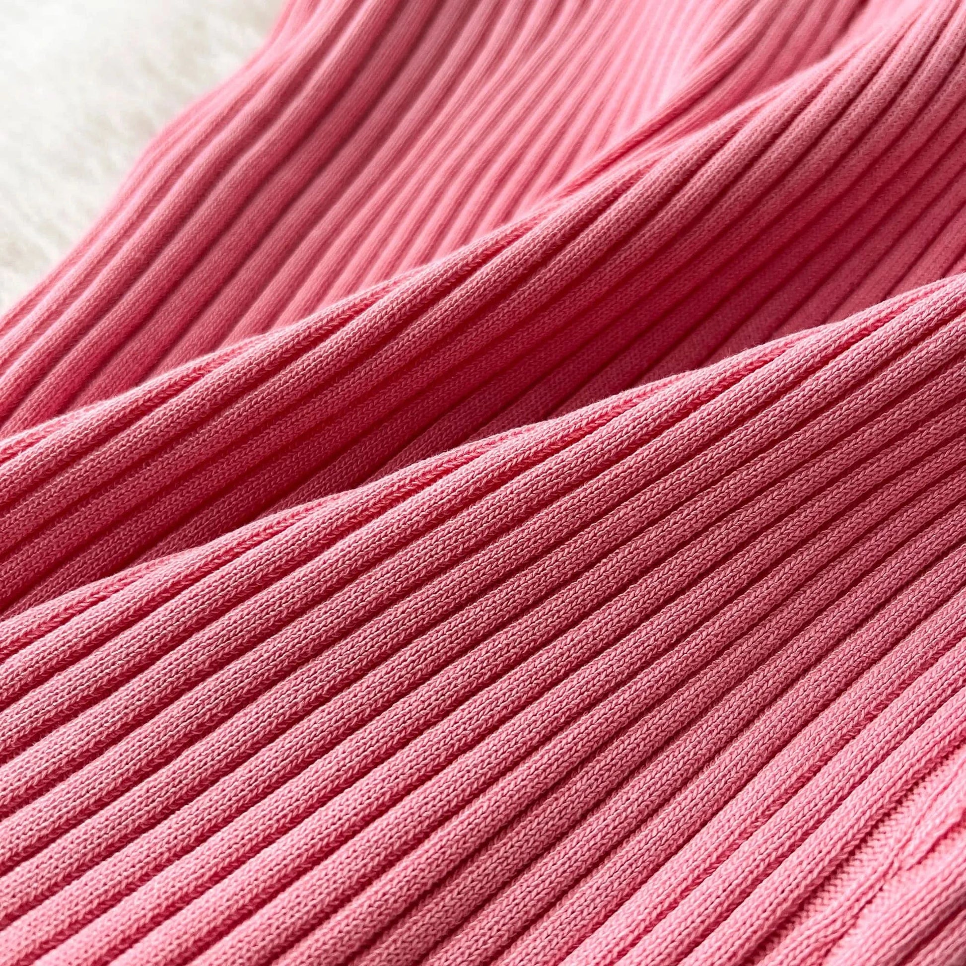 Summer Elastic Women Solid Knit Dress Summer Rose Red Retro Loose Sundress Sets 2024 bodycon Streetwear Sheer Beach Long Dress - M & M Global