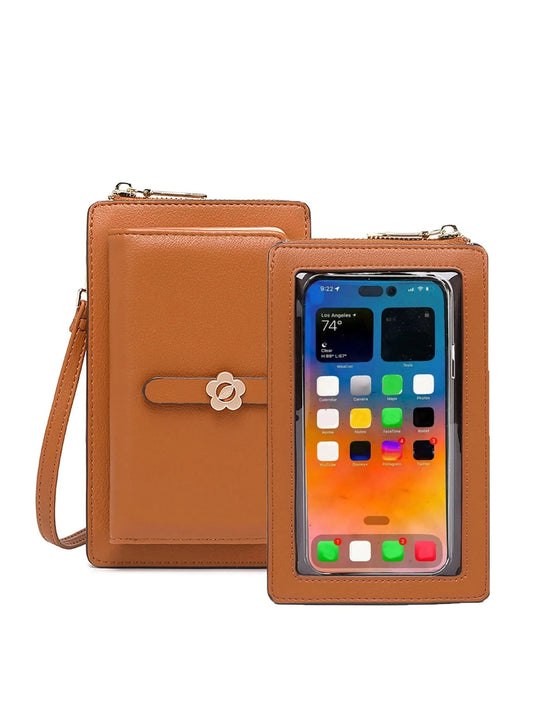 MIYIN Women's Soft Leather Touch Screen Phone Bag Flower Decoration Multi functional Large Capacity Crossbody Bag Coin Wallet - M & M Global
