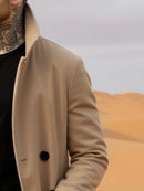 Winter Essential Trench! Men's Woolen Coat With Lined Early Autumn Classic Trench Style, Solid Jacket, Travel Ready!