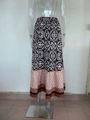 boho print maxi skirt women fashion high waist 3D printting long dress casual loose summer high waist skirts for women 2024 - M & M Global