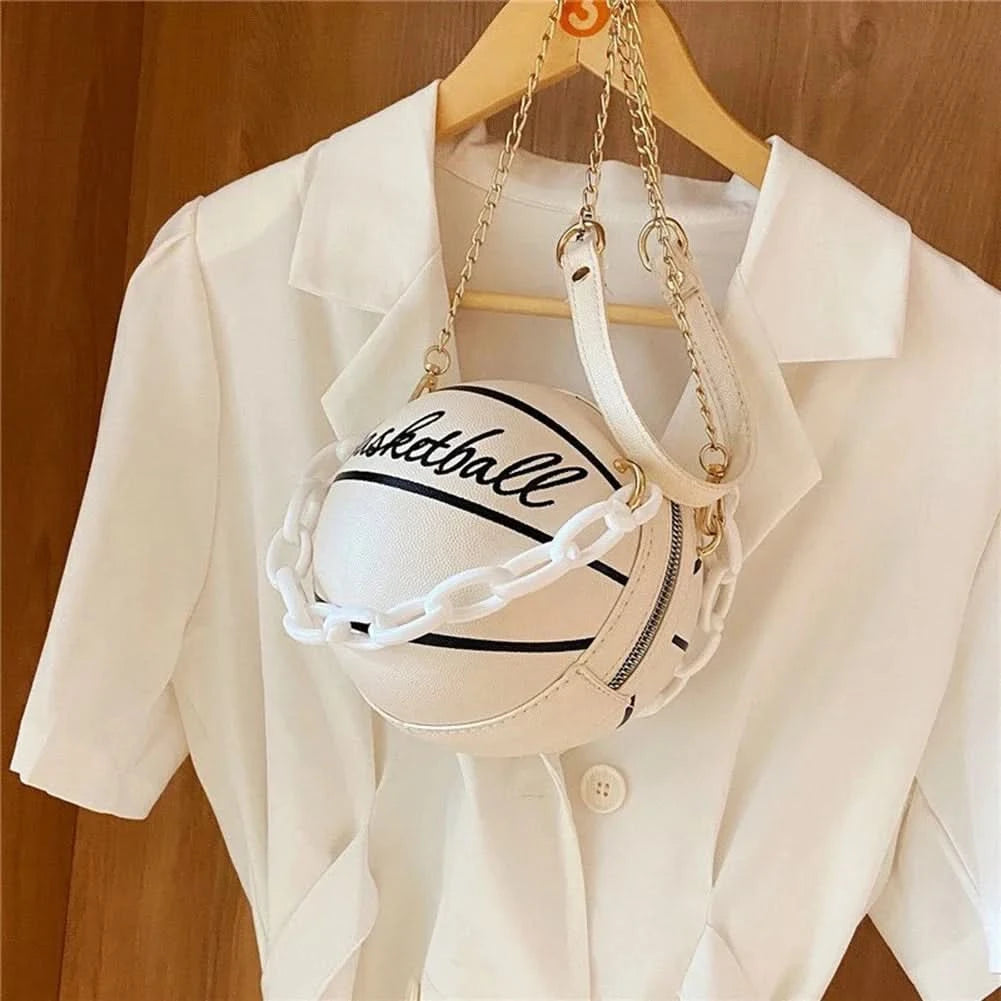 Fashion Chic Women Ball Handbag Round Basketball Football Shape Party Dress Faux Leather Crossbody Girls Coin Purse Shoulder Bag - M & M Global