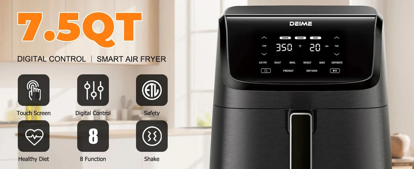 Air Fryer 7.2 QT 1700W Oilless Oven Healthy Cooker Air Fryers Large Capacity with 12 Presets, Visible Cooking Window, LCD Touch - M & M Global