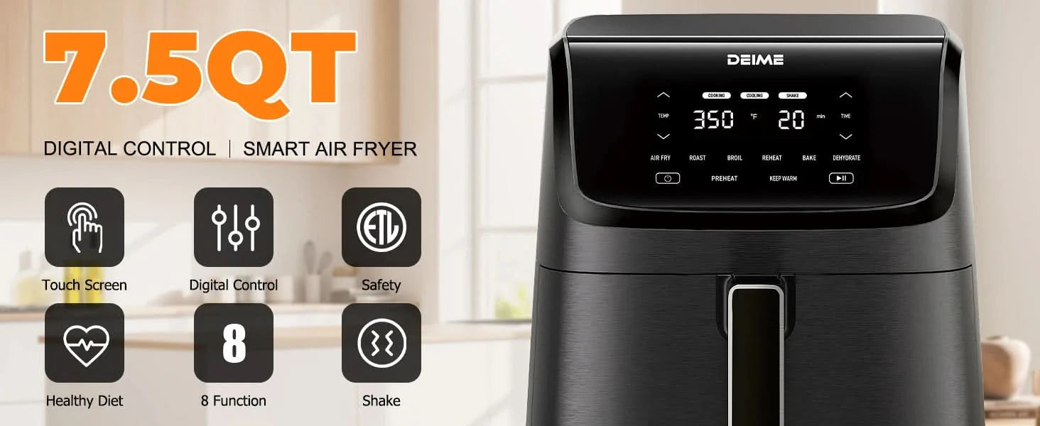 Air Fryer 7.2 QT 1700W Oilless Oven Healthy Cooker Air Fryers Large Capacity with 12 Presets, Visible Cooking Window, LCD Touch - M & M Global