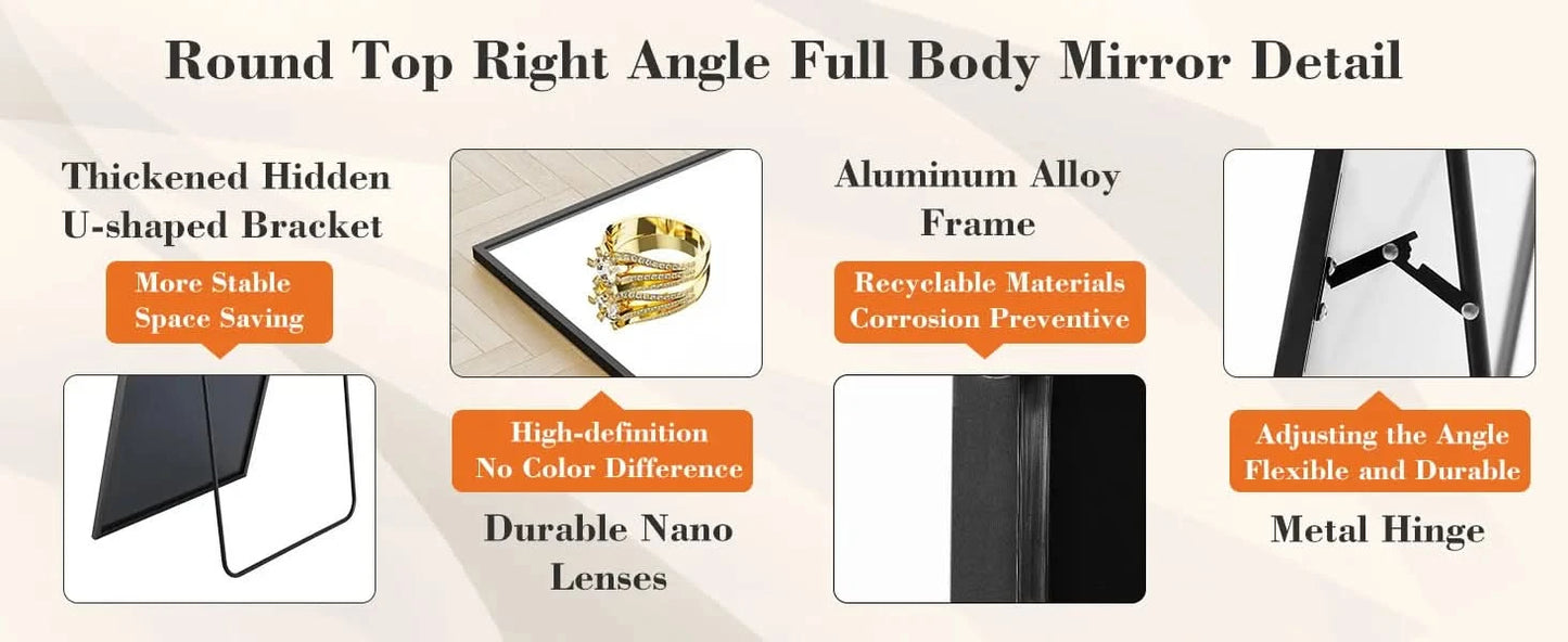 JHK 64"x21" Full Body Wall Mirror Standing Hanging or Leaning Wall-Mounted Mirrors with Stand Aluminum Alloy Frame Living Room
