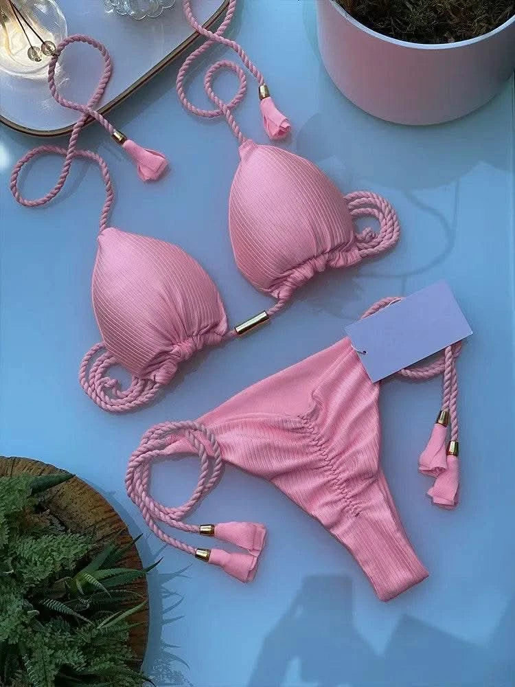Adjustable Bandage Bikini Set 2023 Swimwear Swimsuit Woman Sexy Bathing Suits Solid Bikinis Triangle Female Summer Beachwear - M & M Global