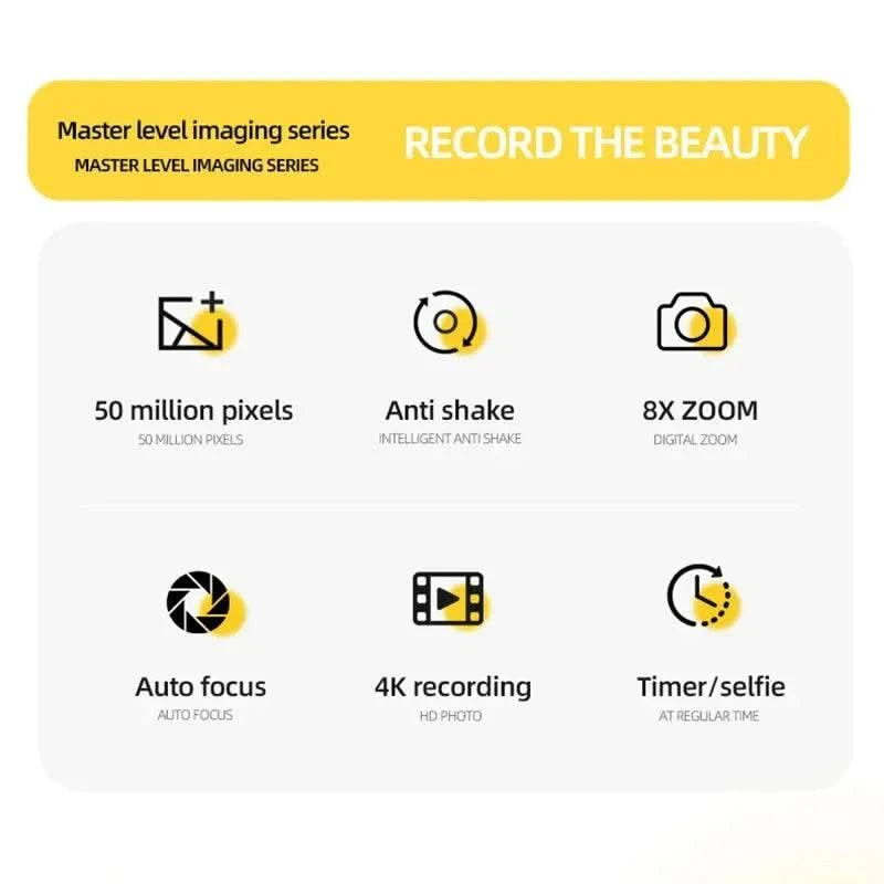 4K Digital Camera 5000W Pixel Retro CCD Portable Card Camera Entry-level Camera Dual Camera Flash 50 Million Pixels Auto Focus - M & M Global