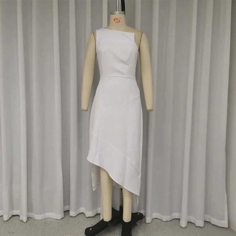 Ellafads Long Dress Women Summer Casual Trending Sleeveless Solid Irregular Backless Slim Nipped Waist Party Long Dress - M & M Global
