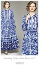 Summer Long Dress Women Runway Blue And White Porcelain Asymmetry Sexy Off The Shoulder Ruffles Hem Loose Robe Maxi Vestidos - M & M Global