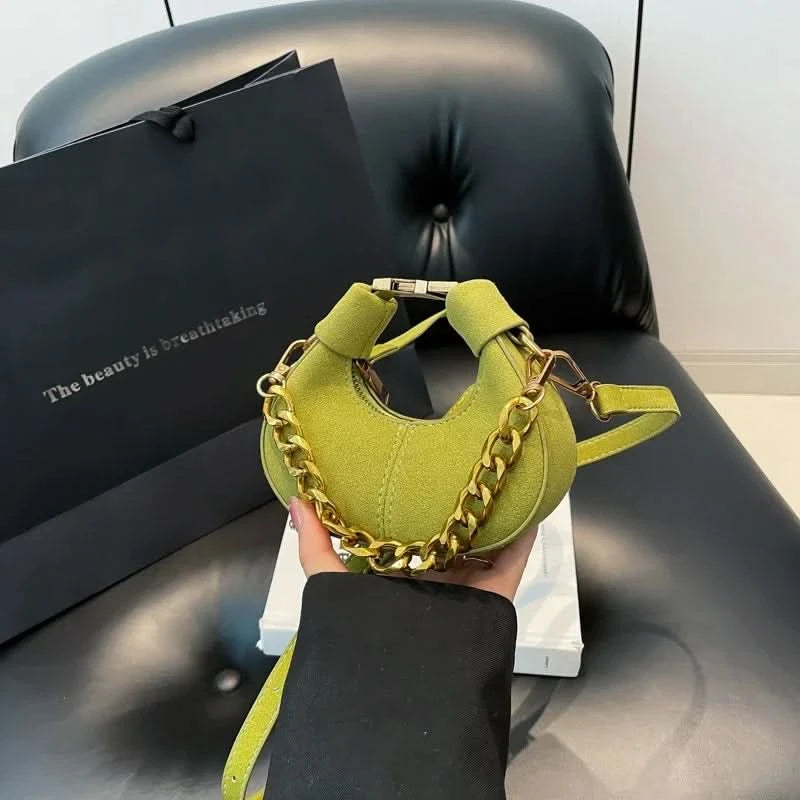 Mini Semicircle Saddle Crossbody Bag For Women Luxury Lemon Color Handbag Half Moon Bag Fashion Chain Lady Cross Body Bag - M & M Global