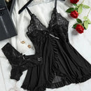 Tulle Suspenders Exquisite Women's Lencerias Lace V-Neck Underwear Semi-transparent Thong Dress Set Females Lingerie Nightgowns - M & M Global