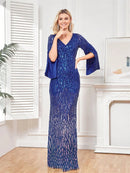 Elegant Sequins Evening Dresses Luxury Women Long Sleeves Party Mermaid Maxi Prom Cocktail Gowns