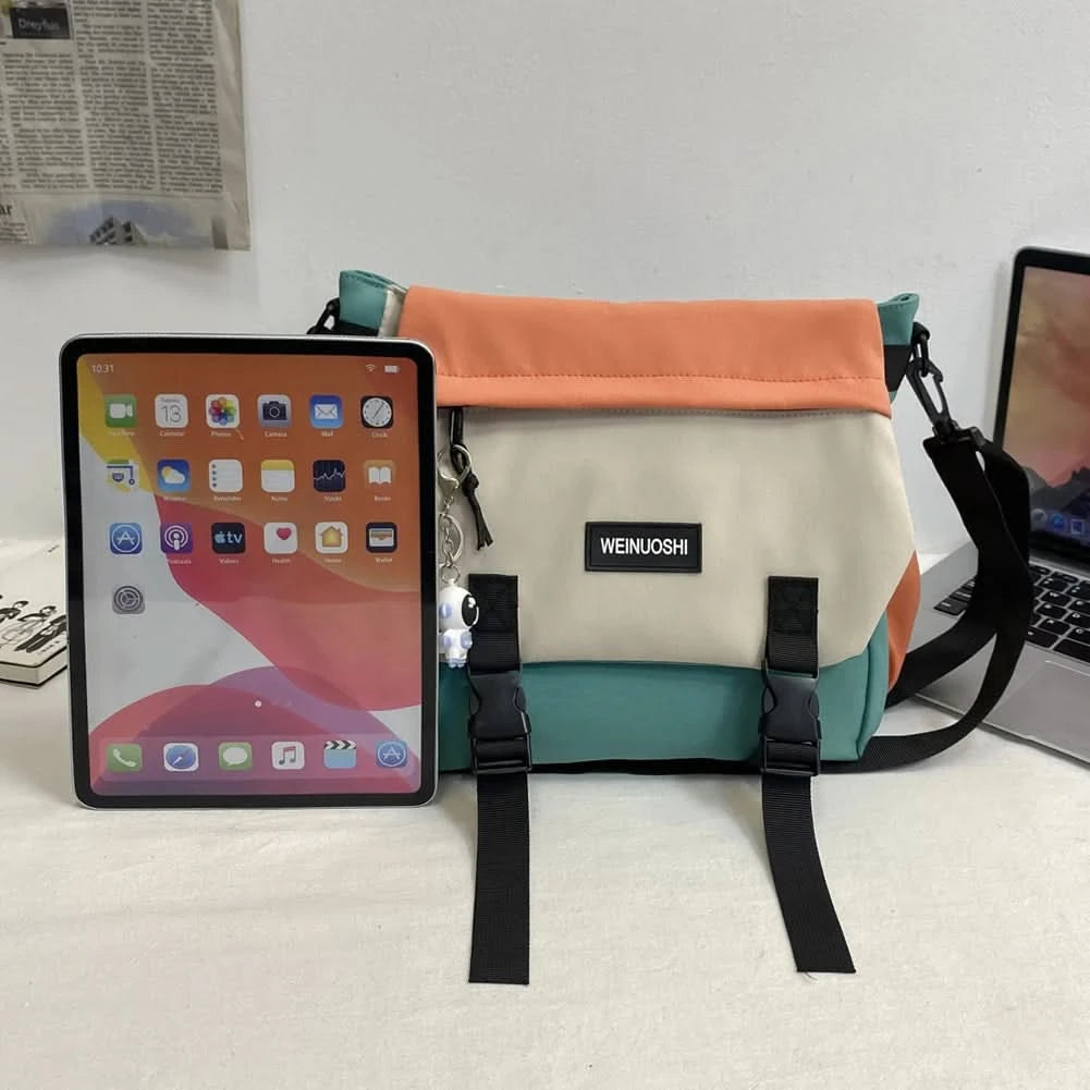 Unisex Student Messenger Bag Large Capacity Leisure Sling Bag Contrast Color Nylon Satchel Bag for College Travel Business - M & M Global