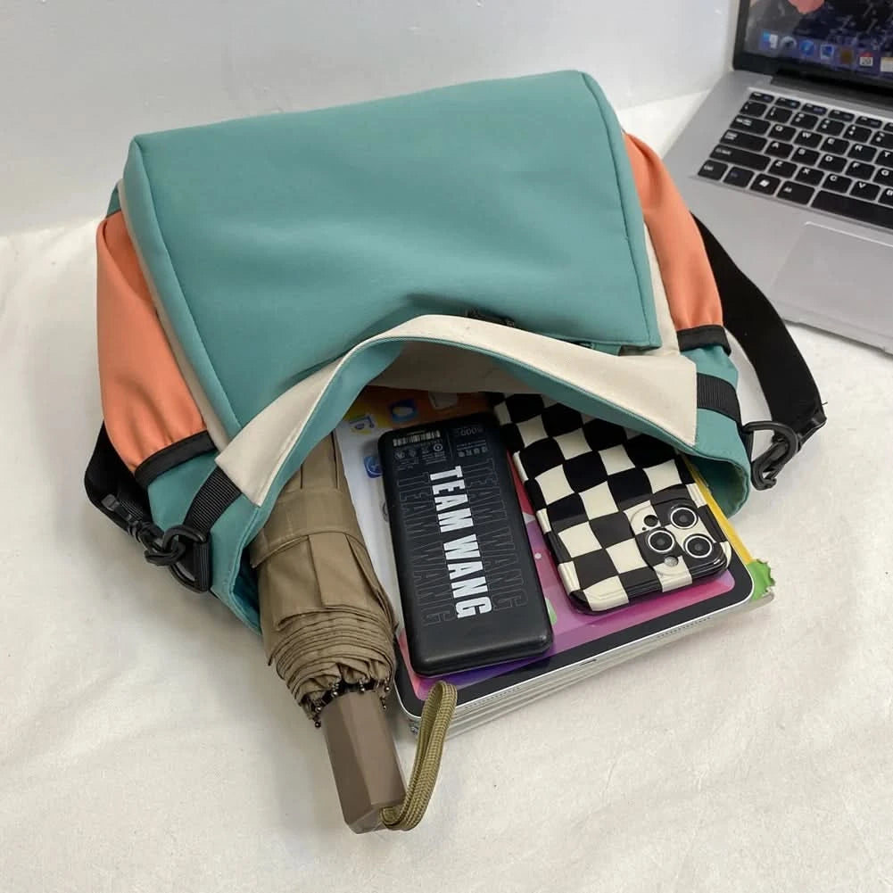 Unisex Student Messenger Bag Large Capacity Flap Crossbody Bag Stylish Nylon Satchel for College Travel and Business - M & M Global