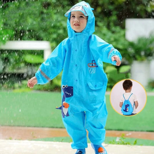 Children Rainwear And Rain Pants Sets Kids Boys Girls Waterproof Jumpsuit Hooded One-Piece Cartoon Dinosaur Waterproof Baby Suit - M & M Global