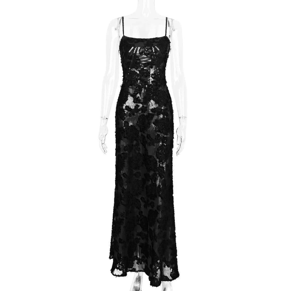 Sexy Lace Jacquard See Through Women Dress Sleeveless Tie Up Backless lace Long Dress Summer Party Ladies Bandage Party Dress - M & M Global