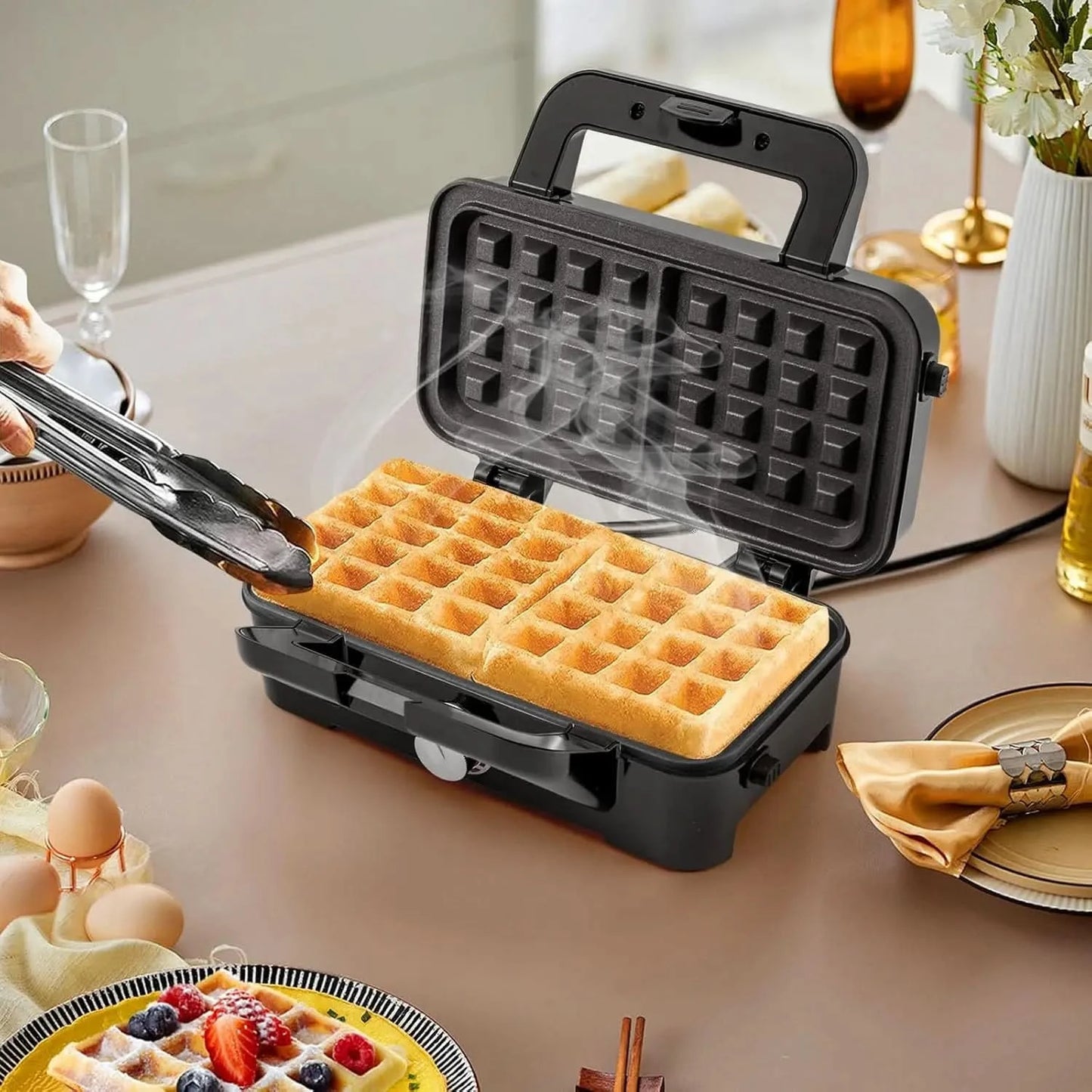 3 in 1 Waffle Maker, 1082W Electric Panini Press Grill w/Non-stick Plates, Indicator Lights, Cool Touch Handle, Sandwich Maker w - M & M Global