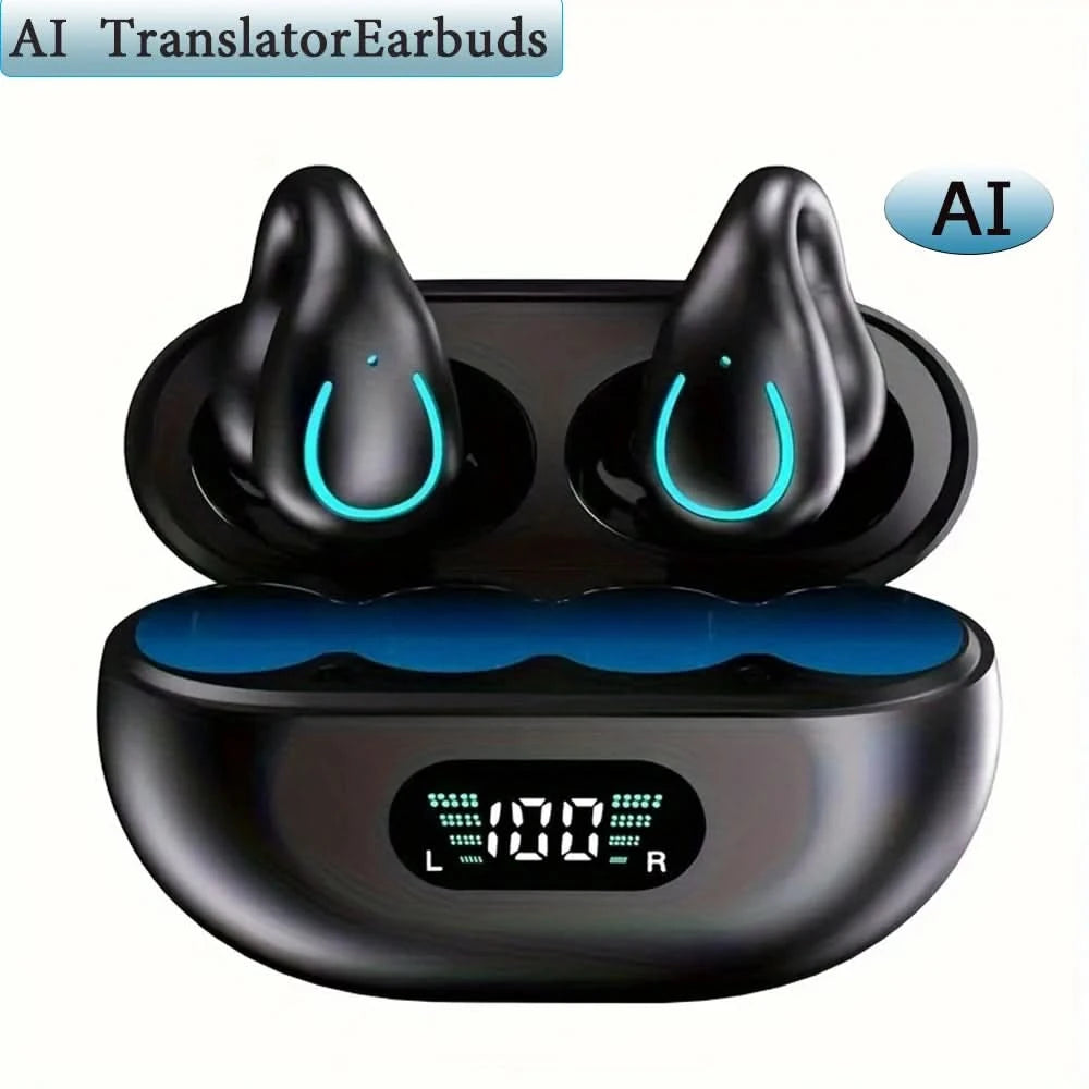 GREATWALL New AI Translation Earphones, Ear Clip High Definition Stereo Sound Quality Sports Fitness Wireless Earphones
