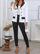 Women's Gradient Color and Snake Print Business Casual Two-Piece Suit Set, Double Breasted Long Sleeved Lapel Suit Jacket and Hi
