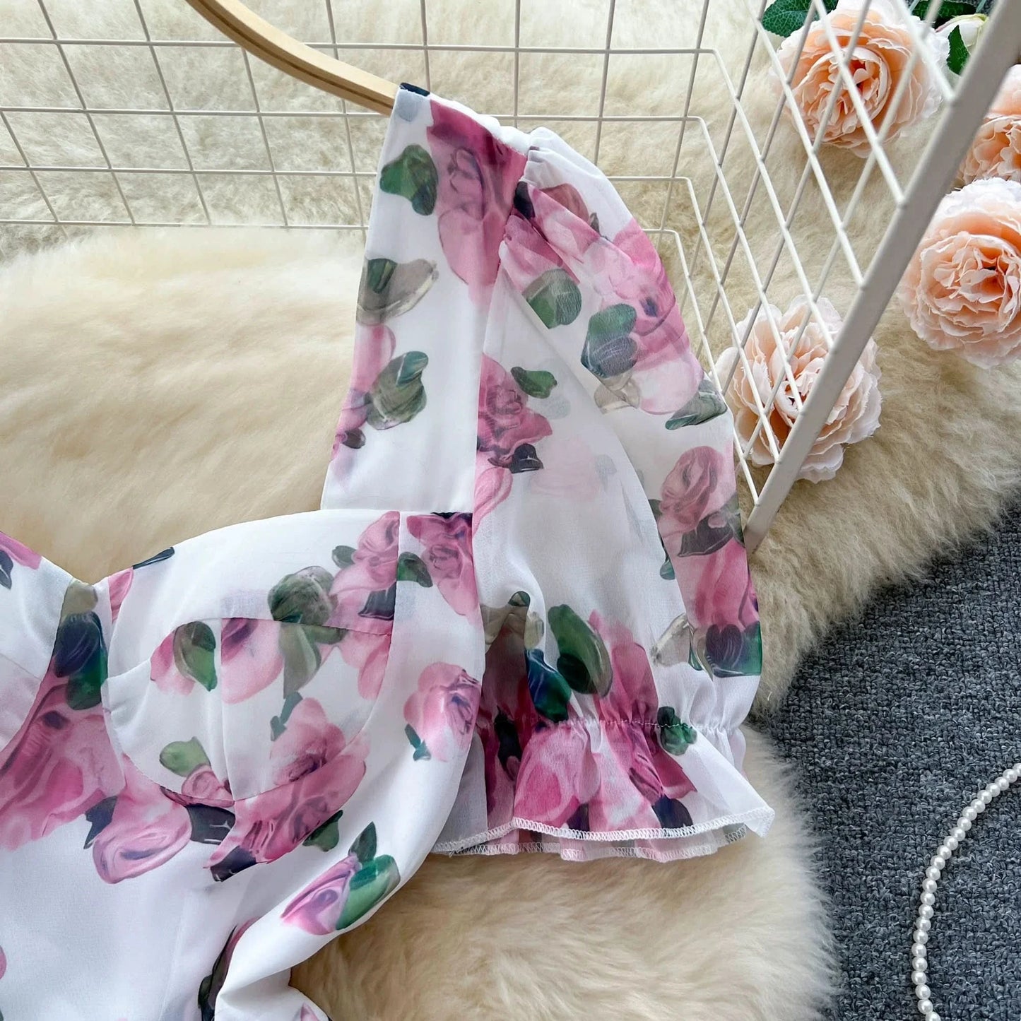 SINGREINY Beach Vacation Floral Print Dress Women Backless Lace Up Cross Bandage Ruched Korean Hotsweet Fashion Party Long Dress - M & M Global