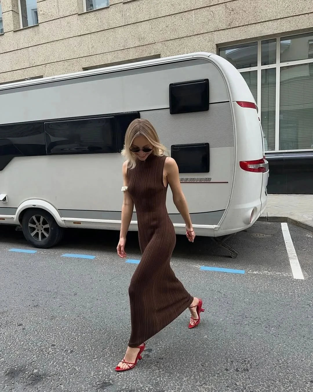 Tossy Sleeveless Knitwear Turtleneck Long Dress Female Slim Elegant Fashion Autumn 2023 Ribbed Knit Dress For Women Maxi Dress - M & M Global
