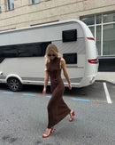 Tossy Sleeveless Knitwear Turtleneck Long Dress Female Slim Elegant Fashion Autumn 2023 Ribbed Knit Dress For Women Maxi Dress - M & M Global