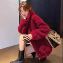 Fashion Women Winter Warm Double Coral Fleece Overcoat Solid Soft Plush Stand Collar Coats Ladies Long Sleeved Zipper Outerwears