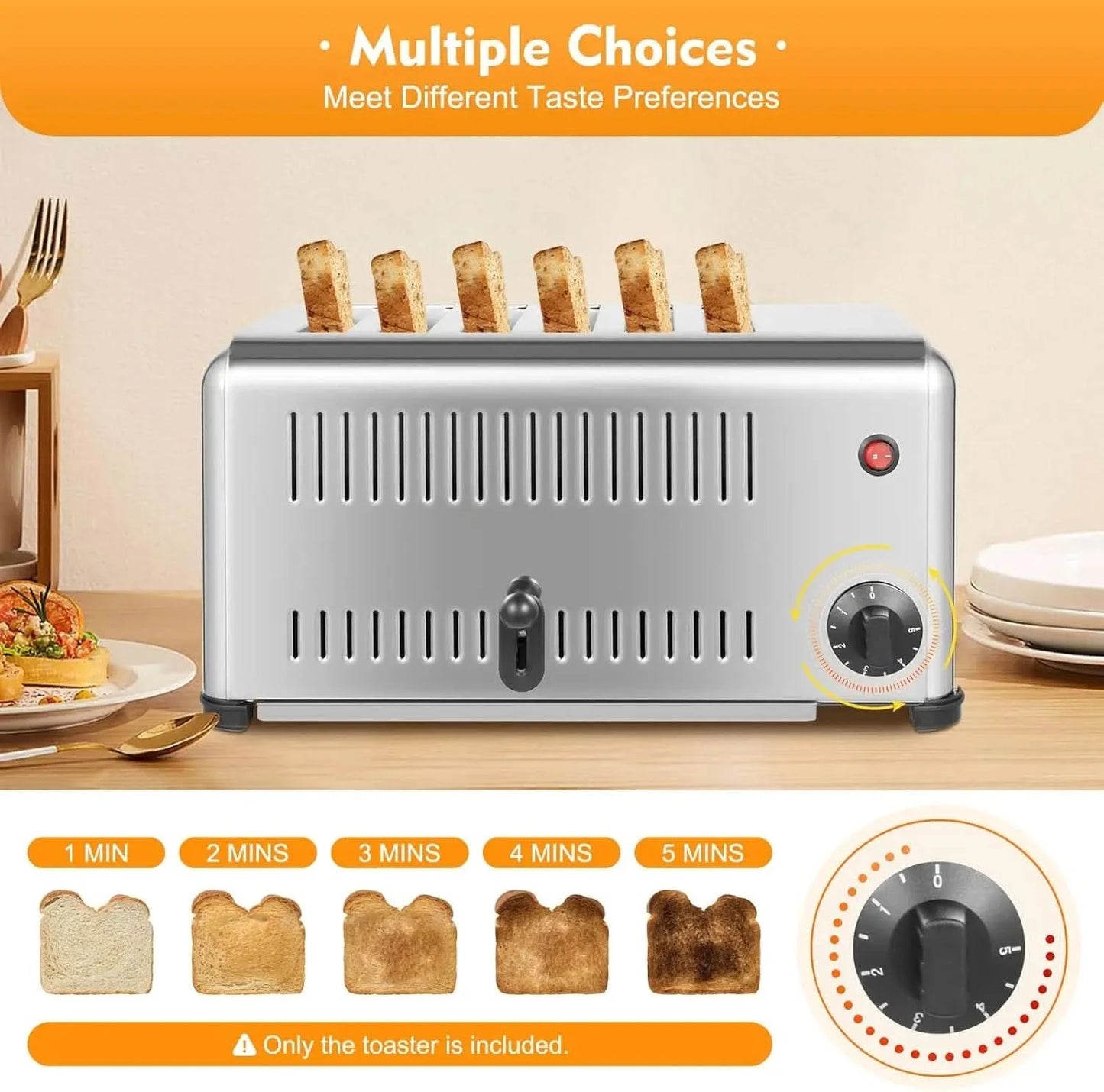 Commercial Toaster, Stainless Steel 6 Slice Toaster Machine 1680w Electric Toaster 6 Bread Slots for Restaurant Hotel Home Kitch - M & M Global