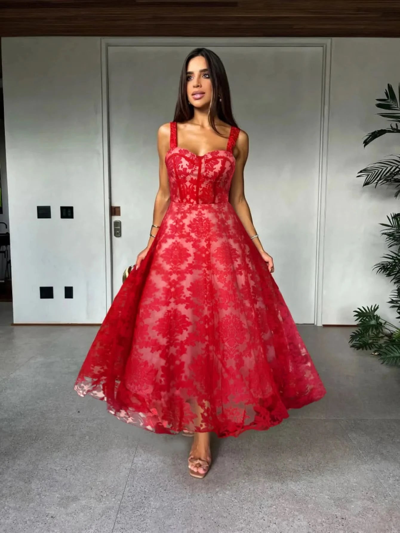 Sexy Lace Jacquard See Through Women Dress Sleeveless Tie Up Backless lace Long Dress Summer Party Ladies Bandage Party Dress - M & M Global