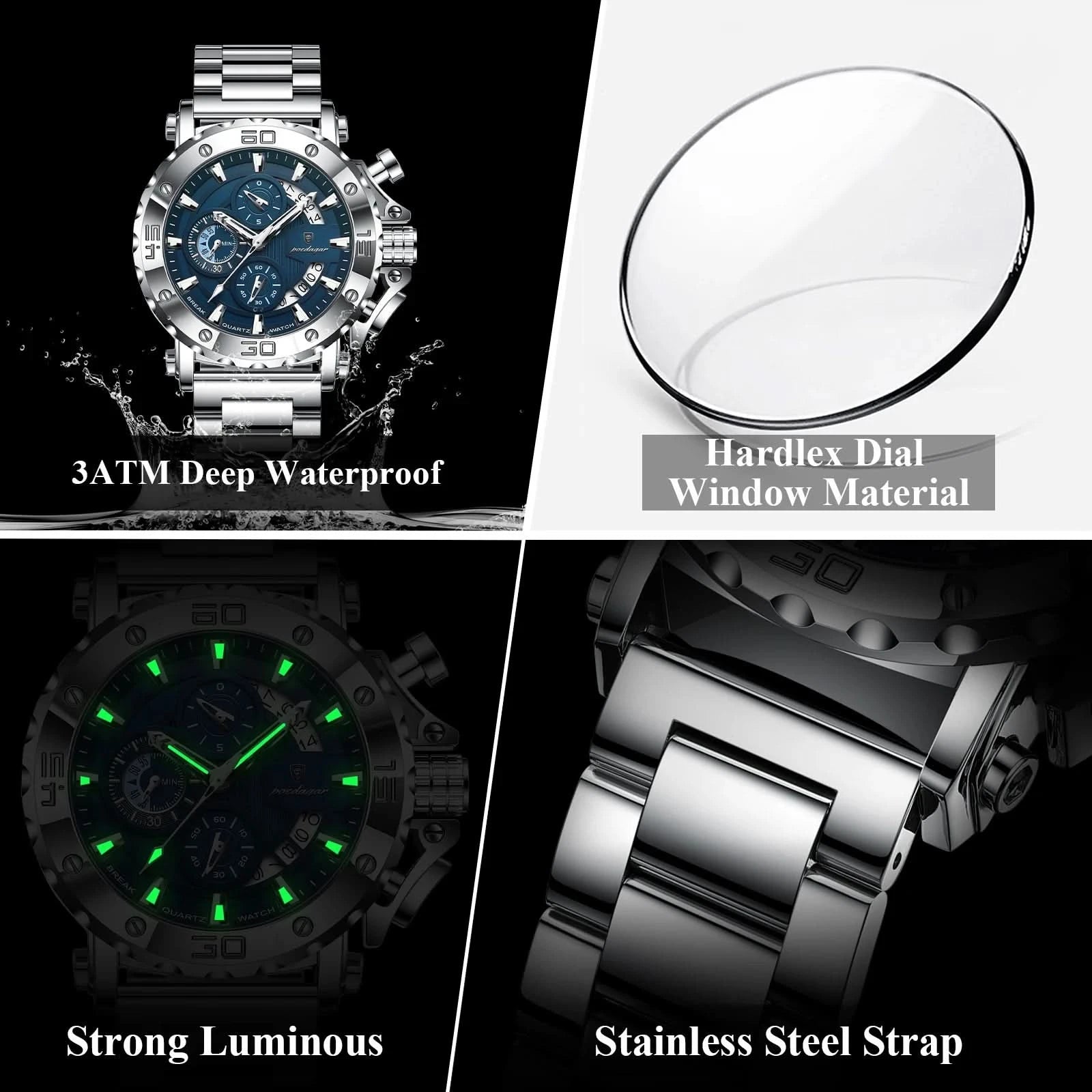 POEDAGAR Luxury Watch For Men Calendar Luminous Waterproof Man Clock Male Chronograph Stainless Steel Men's Quartz Watches Reloj - M & M Global