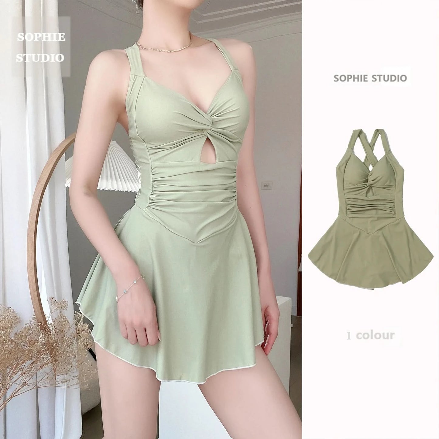 Women Hanging Neck Sweet Cute Swimwear Sexy One-piec Beach Wear Swim Suit Beach Dress Swimsuit High Waist Bathing Suit For Girls - M & M Global