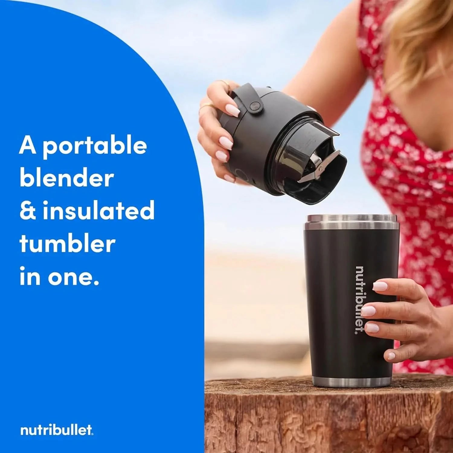 Flip Portable Blender with Insulated Cup, Cordless, Brushed Stainless, NBPB50350SS - M & M Global