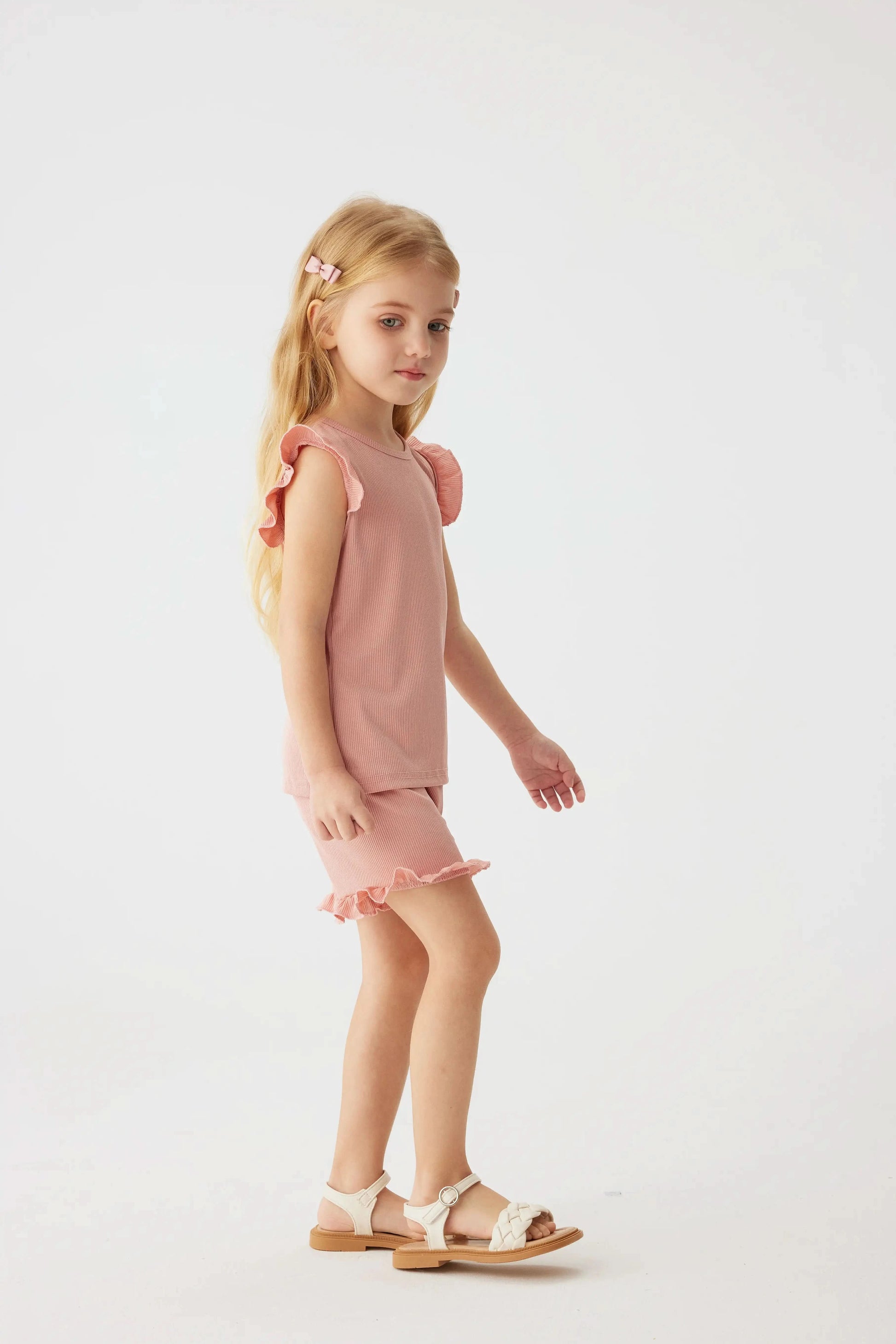 2024 Summer Hot selling Little Girl Daily Casual Clothing Minimalist Little Girl Polyester Set Cool Sleeveless Shorts Set Girl - M & M Global
