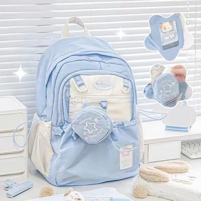 Sweet Cute Girl's Backpack Student New Fashion Drawstring Large School Bag Y2K Korean Travel Female Shoulder Bag for High School - M & M Global