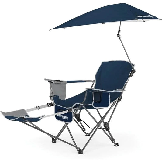 Reclining Beach Chair, 3-position adjustability with detachable detachable footrest lets, swiveling umbrella with UPF50+material