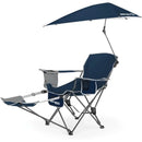 Reclining Beach Chair, 3-position adjustability with detachable detachable footrest lets, swiveling umbrella with UPF50+material