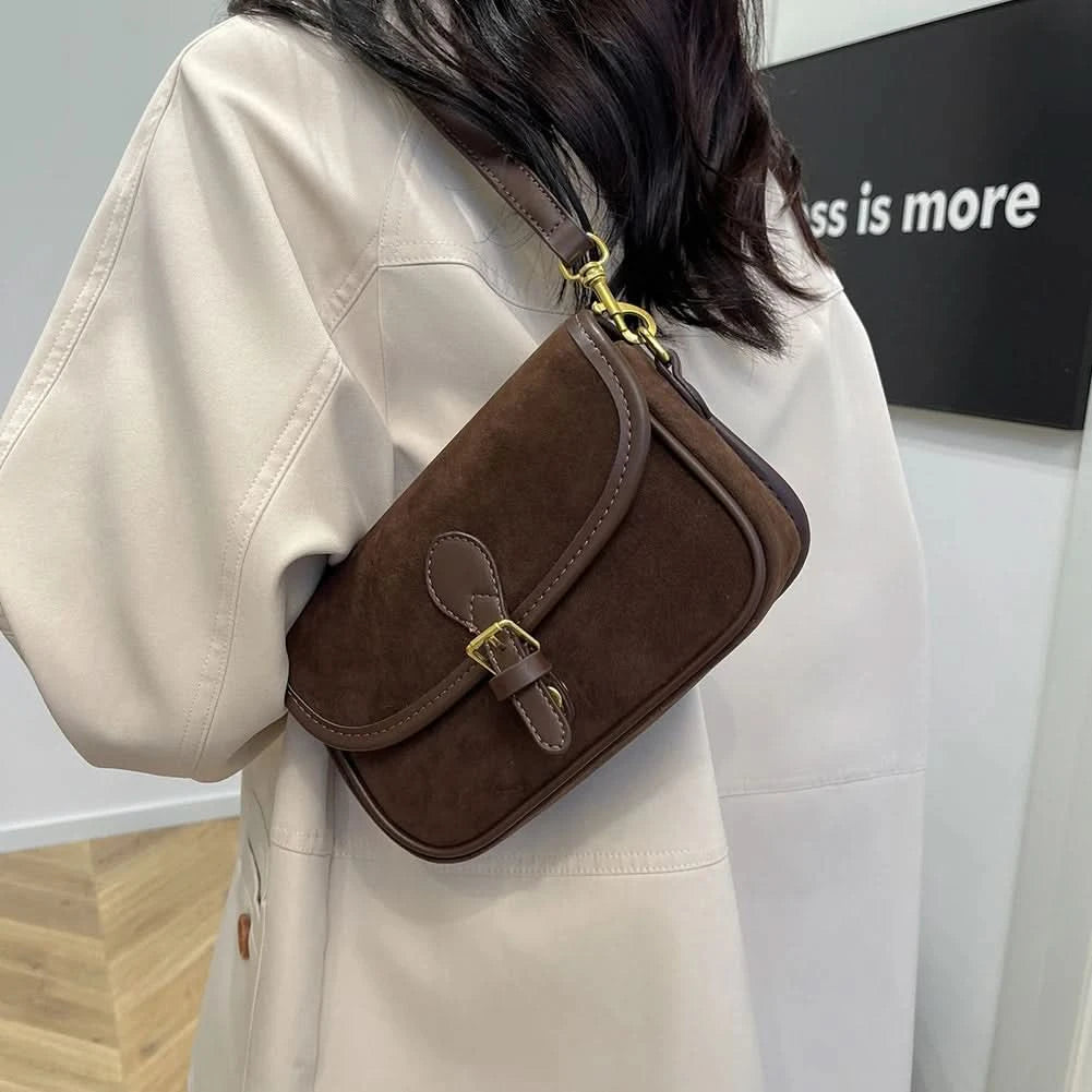 Korean Fashion New Small Square Bag Shoulder Bags Brown Niche Retro Suede Surface Leisure Versatile Trend Lady Crossbody Bags - M & M Global